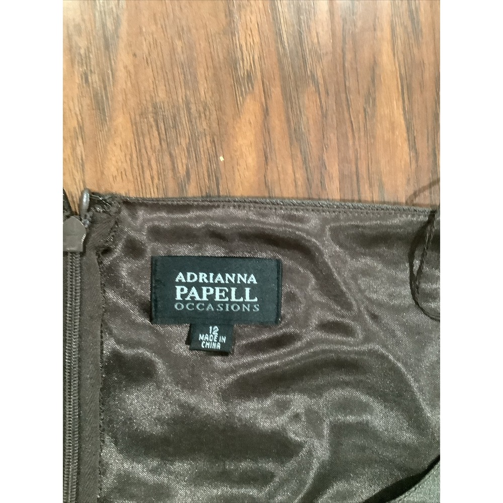 Adrianna Papell Long Formal Dress Brown Shimmering Multi Layered Beaded Wt S12 - Picture 10 of 11
